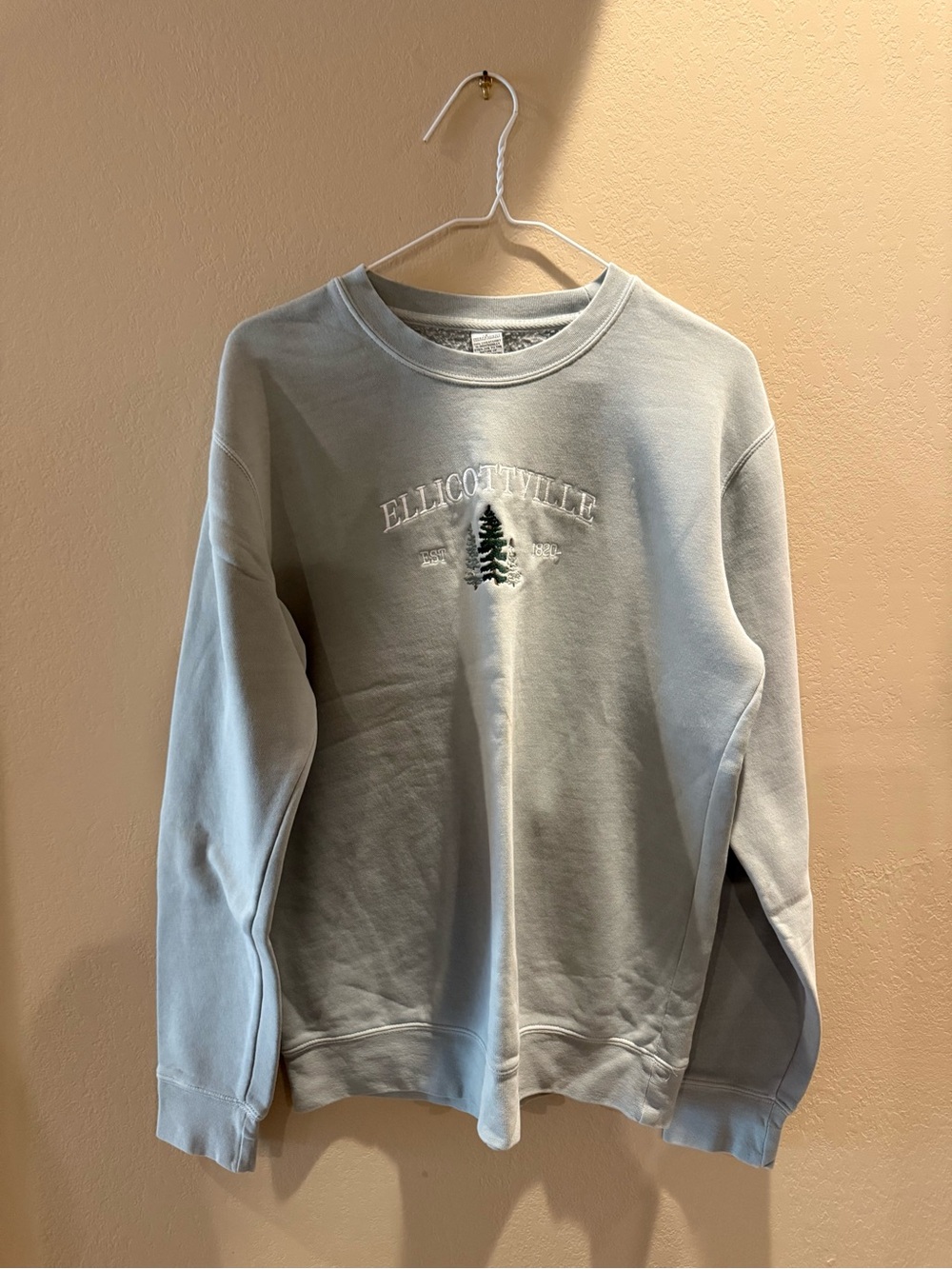 Light Gray Crewneck Sweatshirt with Tree Embroidery